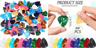 Yeshone 600 Celluloid Guitar Picks (10 Colors, 0.46-0.96mm)
