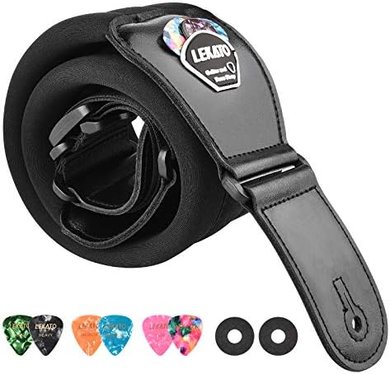 LEKATO Padded Bass Guitar Strap: Adjustable, with Pick Holder & Locks