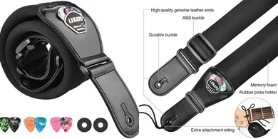 LEKATO Padded Bass Guitar Strap: Adjustable, with Pick Holder & Locks