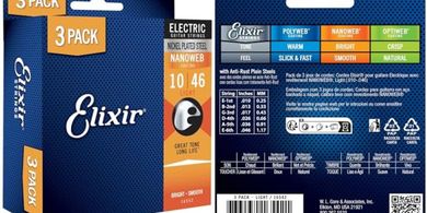 Elixir Nanoweb Coated Electric Guitar Strings (Light, 10-46, 3-pack)
