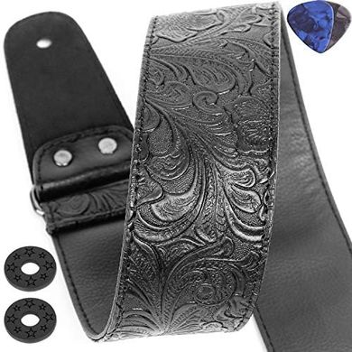 Vintage Leather Guitar Strap with Picks (Black)
