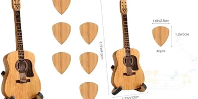 Wooden Guitar Pick Box: 6 Picks, Engraved Case for Musicians