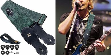 Vintage Green Vegan Leather Guitar Strap with Pick & Lock
