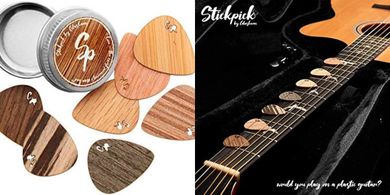 German-made Wood Guitar Picks: 7 Flexible Picks in Aluminum Case
