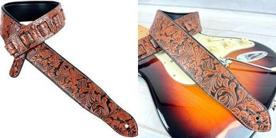 Handmade Leather Guitar Strap (Brown & Tan, Padded)
