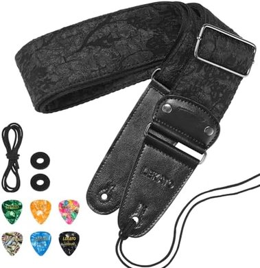 Lekato Floral Guitar Strap: Padded, 2.5" Wide, with Picks & Cable Fix