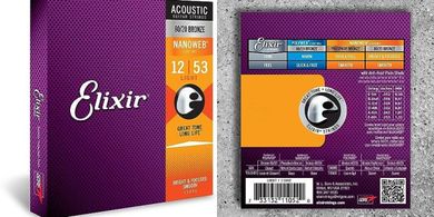 Elixir Nanoweb 80/20 Bronze Acoustic Guitar Strings (Light, 12-53)