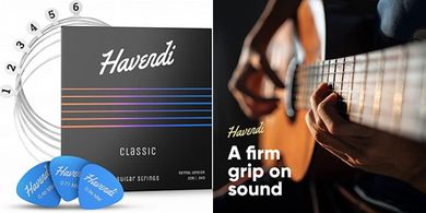 HAVENDI® Classical Guitar Strings: Silver-Coated Nylon, 6-String Set with 3 Picks