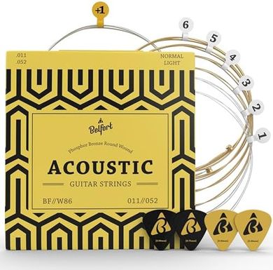 Belfort Premium Coated Phosphor Bronze Acoustic Guitar Strings (6-string set + extras)
