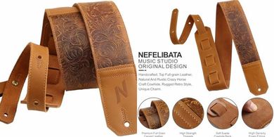 Nefelibata Leather Guitar Strap:  Soft, Padded, 2.3" Wide (Sahara Yellow)
