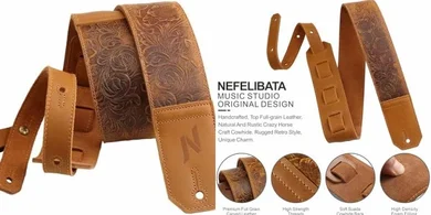 Nefelibata Leather Guitar Strap: Soft, Padded, 2.3" Wide (Sahara Yellow)