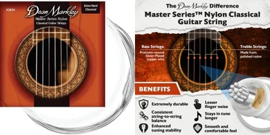 Dean Markley Classical Nylon Guitar Strings, Master Series 28-45 Extra Hard Tension Nylon String Guitar with Rich Bass Tone & Smooth Feel, Polished with Finest Grade Nylon Strings, Made in USA