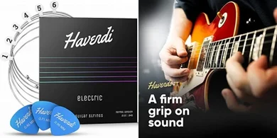 HAVENDI Nickel-Coated Electric Guitar Strings (6-pack with 3 picks)