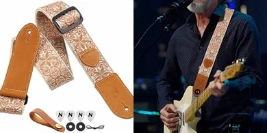 Nefelibata Vintage Leather Guitar Strap with Picks, Locks, and Button