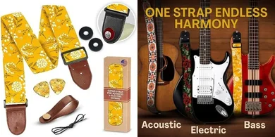 Adjustable Guitar Strap: Fits Acoustic, Electric, & Bass; Includes Picks & Locks