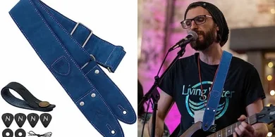 Nefelibata Leather Guitar Strap with Pick Pocket (Haze Blue)