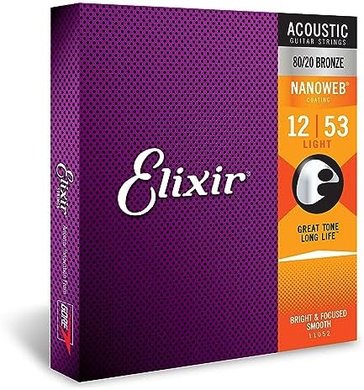Elixir Nanoweb 80/20 Bronze Acoustic Guitar Strings (Light, 12-53)

