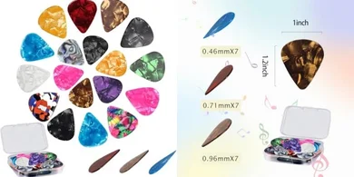 21 Colorful Celluloid Guitar Picks with Storage Box