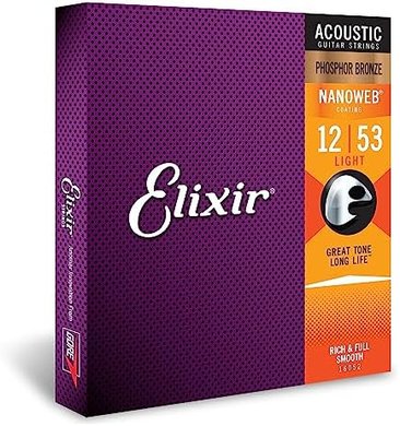 Elixir Nanoweb Phosphor Bronze Acoustic Guitar Strings (Light, 12-53)
