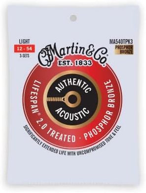 Martin Authentic Acoustic Guitar Strings: Lifespan 2.0, 92/8 Light (3-pack)