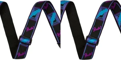 Neon Monogrammed Guitar Strap (Blue/Purple): Bundle with Blocks & Picks
