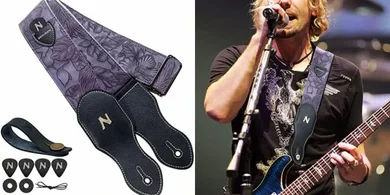 Purple Vegan Leather Guitar Strap with Pick Pocket