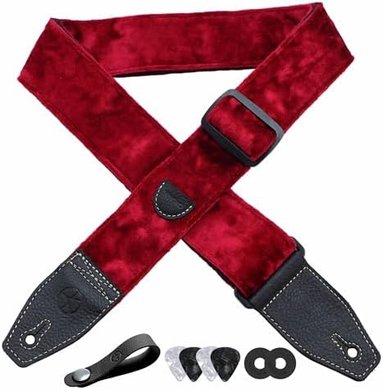 Velvet Guitar Strap with Leather Ends: Bass, Electric, Acoustic