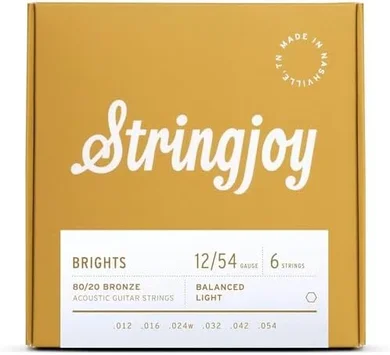 Stringjoy Brights Acoustic Guitar Strings (Light, 80/20 Bronze, 12-54)