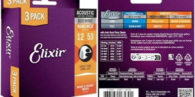 Elixir Nanoweb 80/20 Bronze Acoustic Guitar Strings (Light, 3-pack)