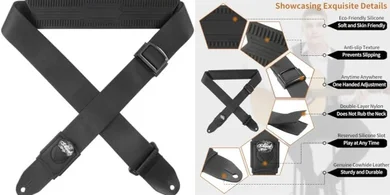 Comfortable Silicone Guitar Strap with Plectrum Slot & Metal Buckle