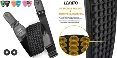 LEKATO Padded Guitar Strap: Adjustable, Wide, with Picks & Locks
