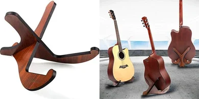 CAHAYA Universal Wooden X-Frame Guitar Stand with Soft Rubber