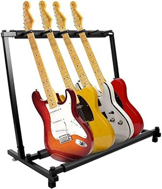 Kuyal 5-Guitar Folding Stand: Black Multi-Instrument Display Rack
