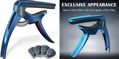 Premium Blue Gradient Capo with 4 Picks for Acoustic & Electric Guitars
