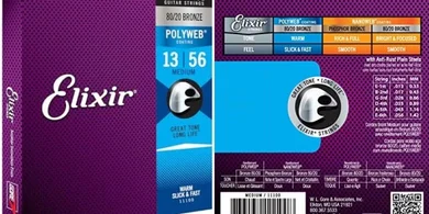 Elixir Acoustic Guitar Strings: 80/20 Bronze, Polyweb Coated, Medium (13-56)