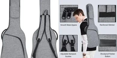 Grey 39" Electric Guitar Gig Bag: 11mm Padded, Waterproof, Pockets