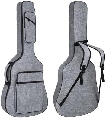 Padded Acoustic Guitar Gig Bag (39-41", Grey) with Backpack Straps & Pockets