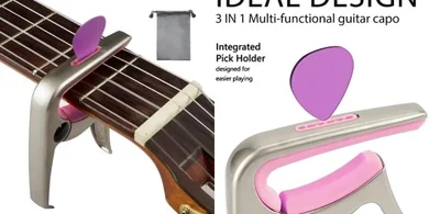 3-in-1 Metal Guitar Capo (Acoustic, Electric, Ukulele) - Champagne Gold/Pink